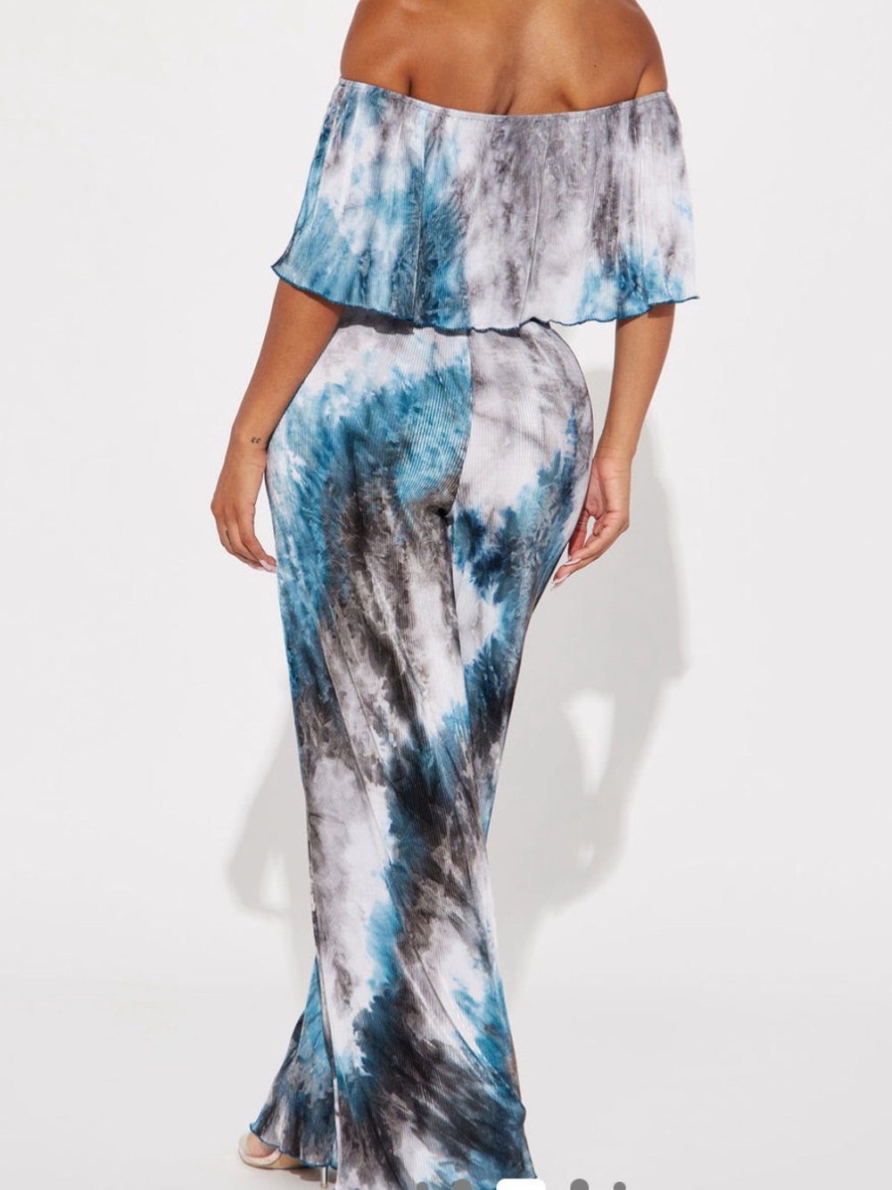 Fashion Nova Blue, White & Gray Tie-Dye Wide Leg Set
